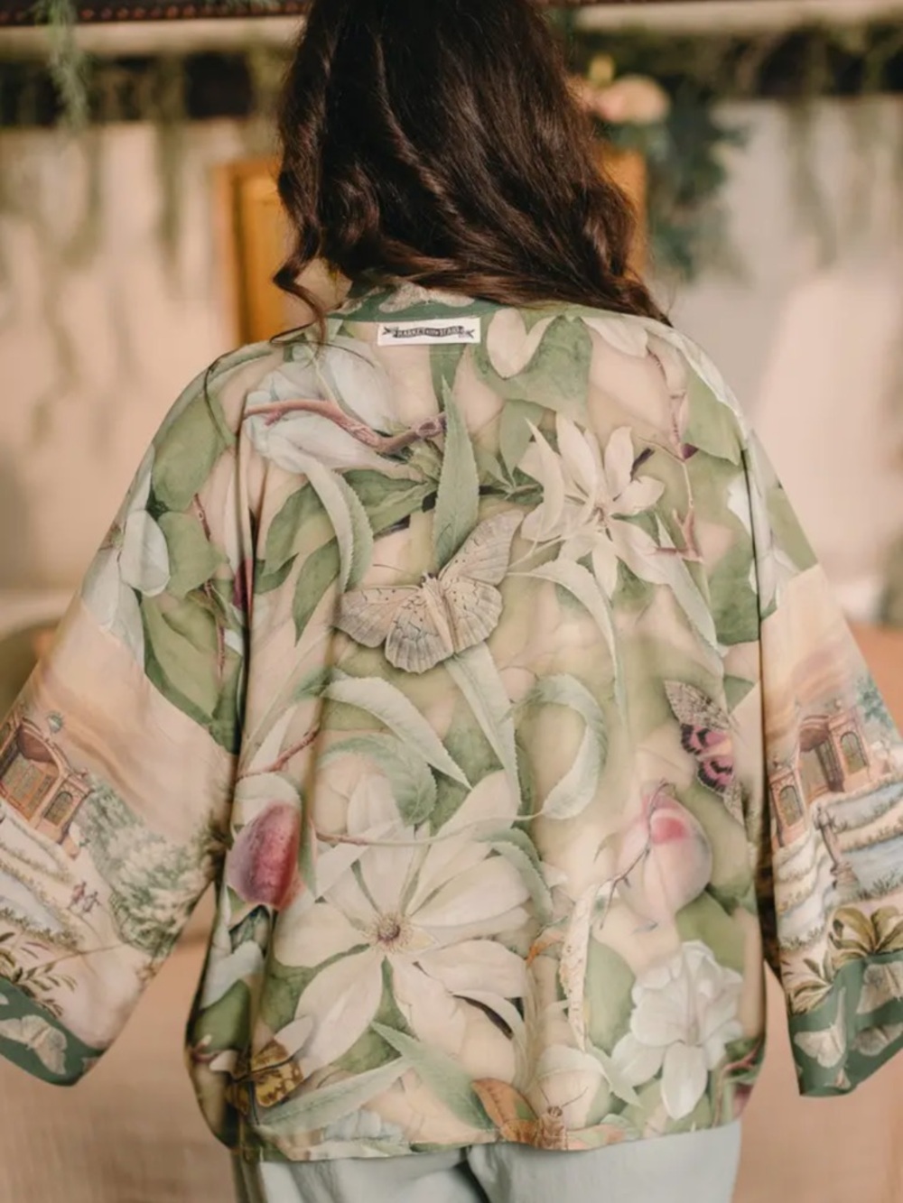 Fleur De Soleil Pixie Crop Kimono w/ Florals & Butterfly - Picture 6 of 12